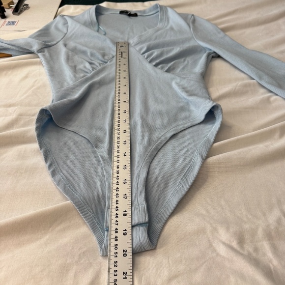 7 For‎ All Mankind Women's Long Sleeve Ribbed Babydoll V-Neck Bodysuit Blue M - Picture 15 of 16